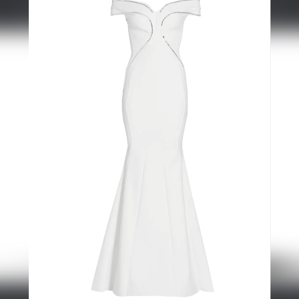 NWT$1,390 Chiara Boni Genny Embellished White Mermaid Gown Dress Sz 2 (38) - Picture 6 of 16